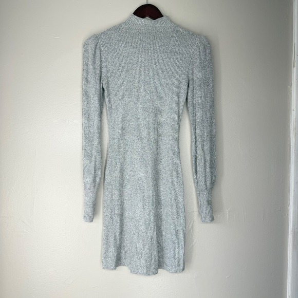Garage Dresses & Skirts - Garage Womens Grey Ribbed Mock Neck Puff Shoulder Mini Sweater Dress XS
